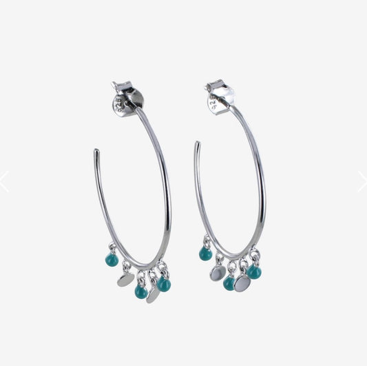 Turquoise & silver sequin hoops