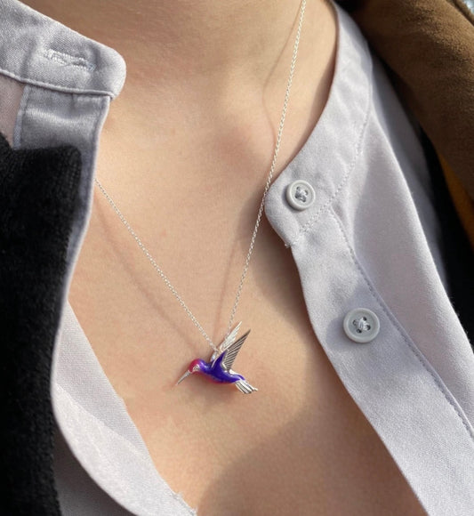 Hummingbird and Enamel Necklace